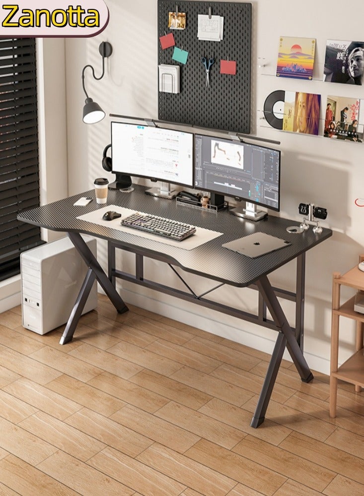 Zanotta Ergonomic K shaped Office Table Study Desk Office Desk Spacious Home Office Table Gaming Desk Gaming Table Computer Table Study Table with Carbon Fibre Desktop Ideal for Students and Gamers Black - Image 1